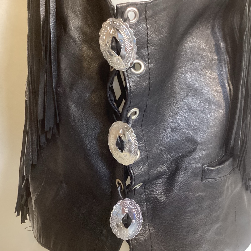 Vintage UNIK Leather Fringed Western Vest Women’s Size Large - Picture 4 of 16